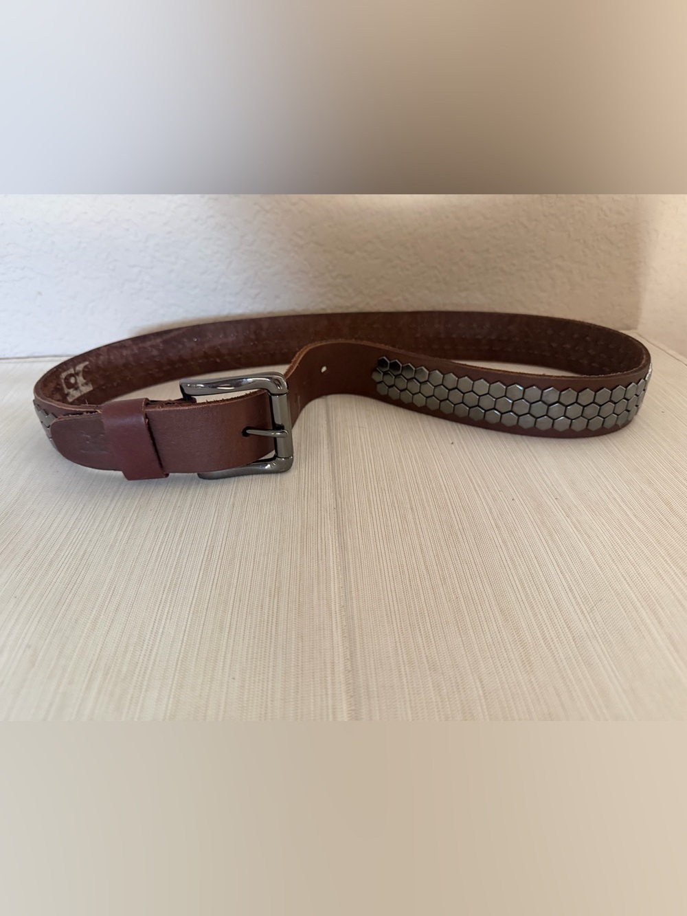 JB Handmade Genuine Leather Brown Honeycomb Studded Hip Belt | Size 32